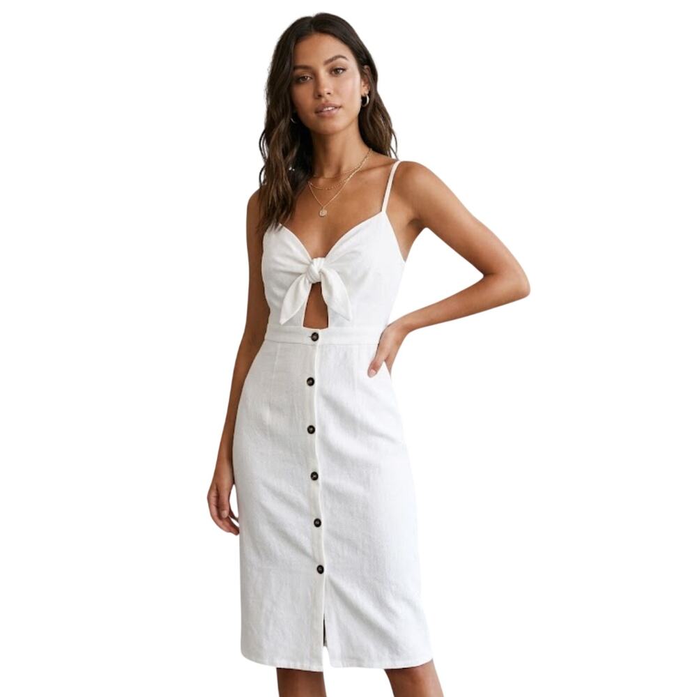 Anthropologie Bishop + Young Tie-Front Linen Midi Dress - White (NWT S)